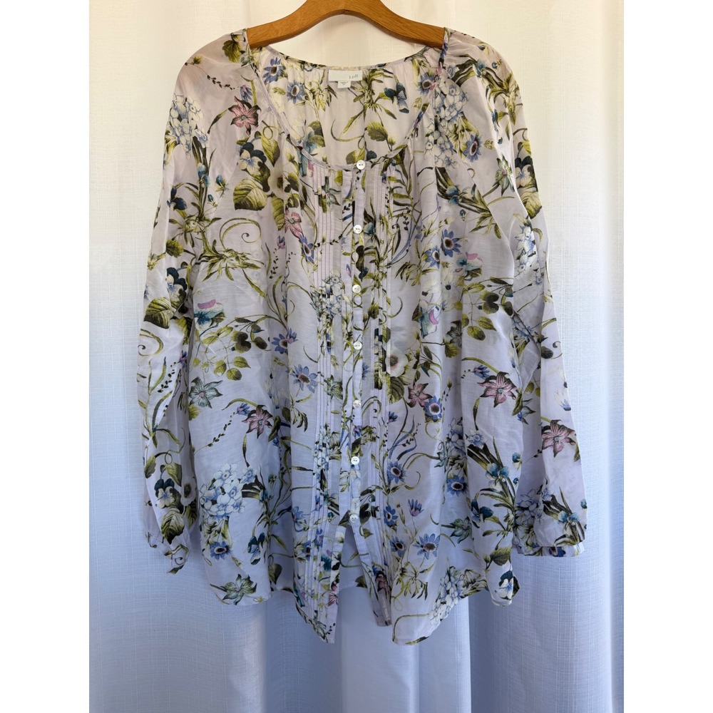 J.Jill Floral Blouse Women's XL Cotton Silk Lightweight Boho Cottagecore Top